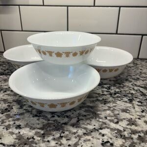 Vintage Corelle White and Gold Butterfly Floral Bowls Set 4 pc